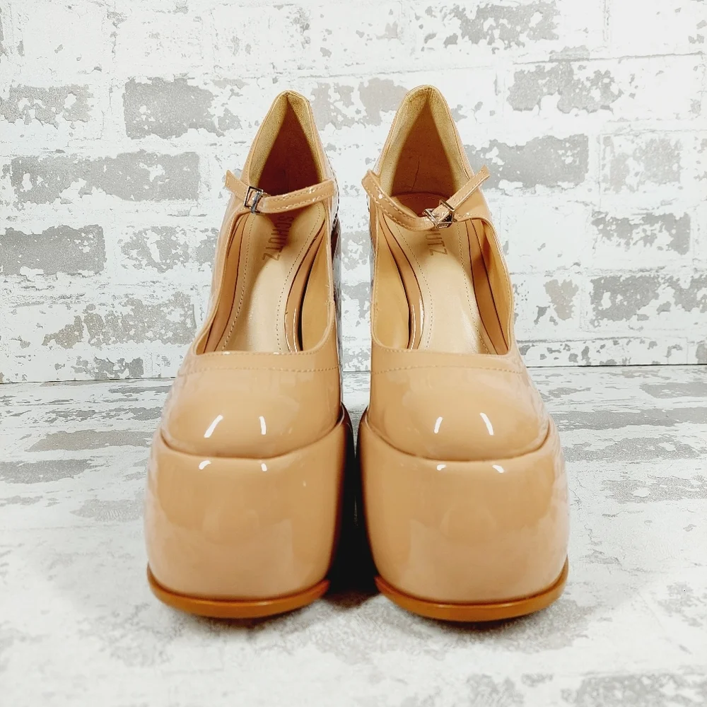 New Schutz Zayne New Pressego Tan Patent Leather Platform Mary Jane Pumps D1048